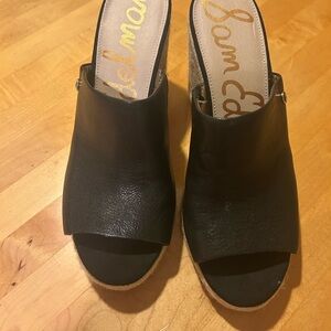 Sam Edelman Black Leather Wedges with Tan Sole, size 9